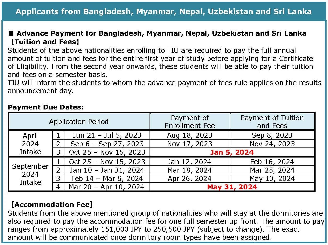 Tuition and Fees – TIU Etrack